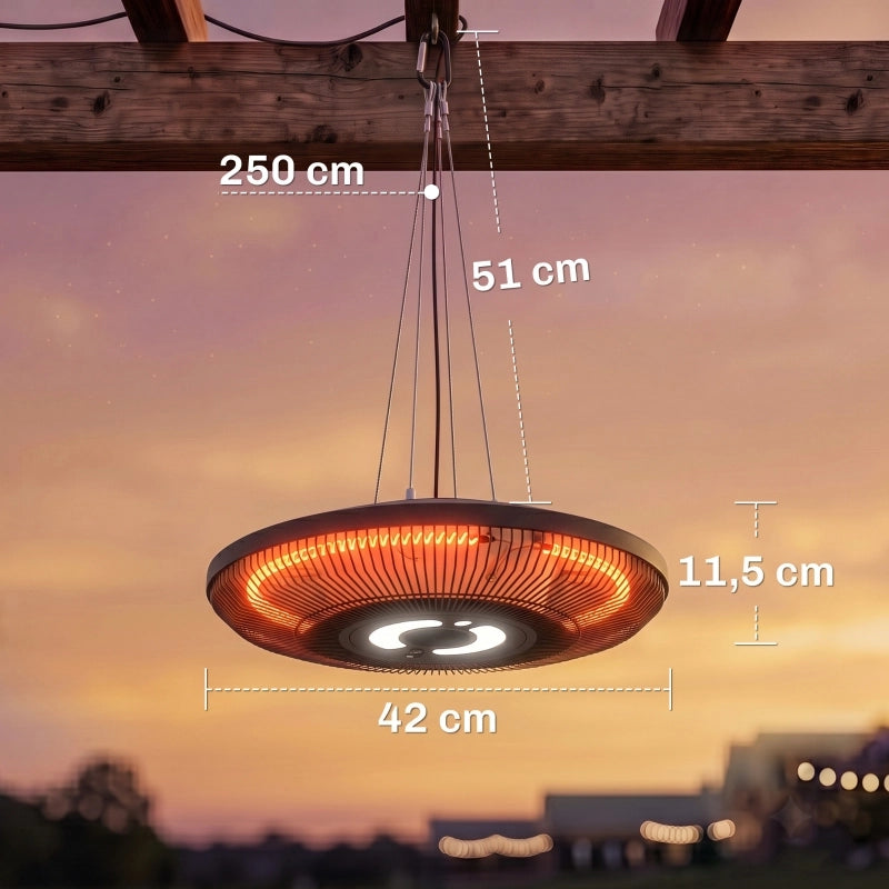 Stufa a infrarossi a soffitto 2000 W in carbonio con luce LED; touch e telecomando; nero