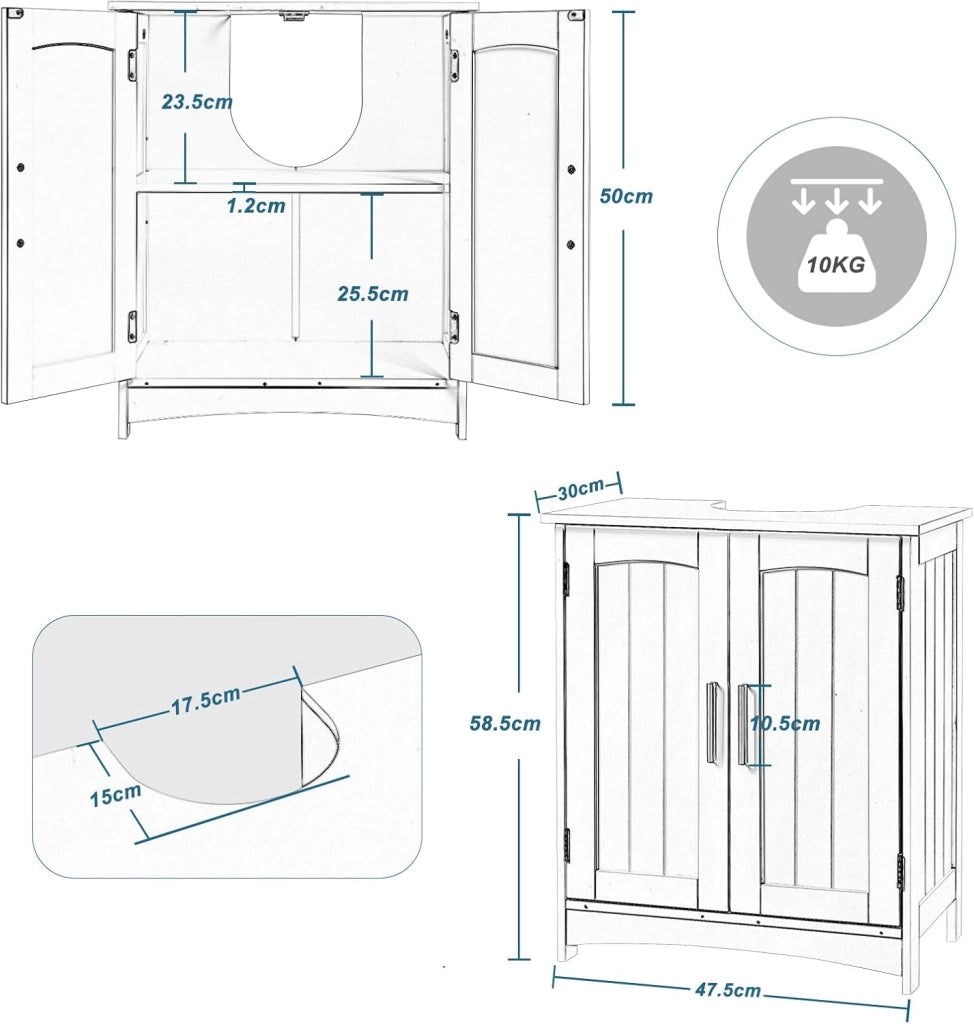 Mobile da Bagno Sospeso, Mobile Sottolavabo per Bagno con 2 Ante e Ripiano Regolabile, MDF, Bianco
