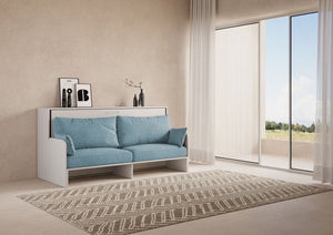 Letto Singolo A Scomparsa Kando Con Divano Bianco Frassino e Azzurro