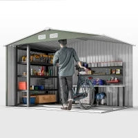 Casetta da Giardino con 2 Porte Scorrevoli e 4 Prese d'Aria in Acciaio, 277x195x192cm, Verde Chiaro