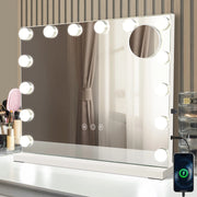 ZMH Specchietto da Trucco Hollywood con Luci LED 14 Diodi USB 50x40 cm 3 Modalità Touch Dimmabile Specchio da Toeletta