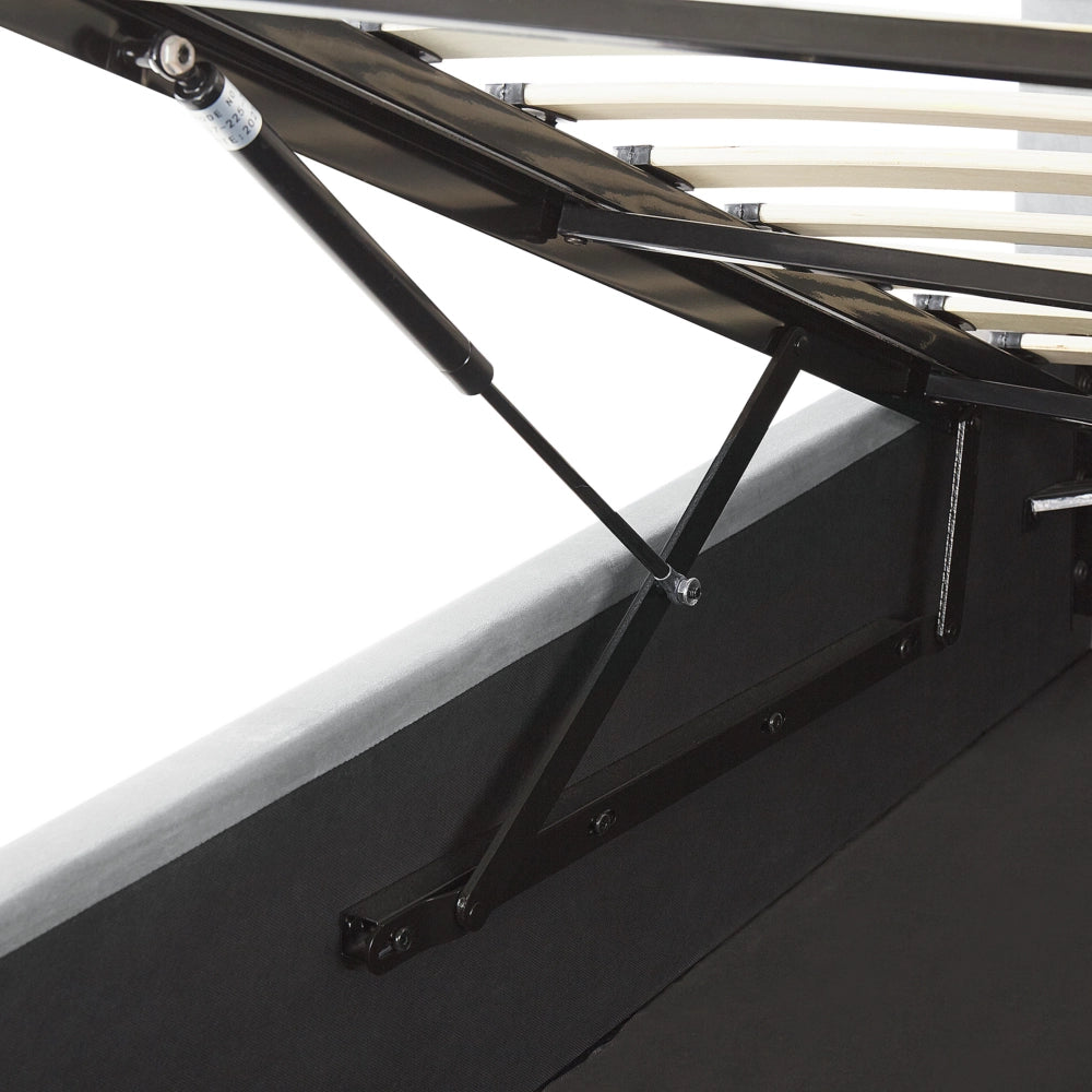 Letto matrimoniale con contenitore portaoggetti e testiera imbottita 160x200 cm in velluto grigio