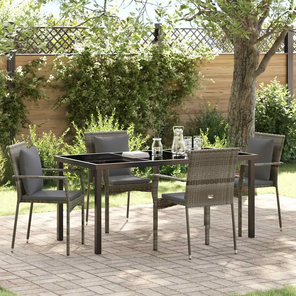 Set da Pranzo per Giardino con cuscino 5 pcs Grigio polyrattan