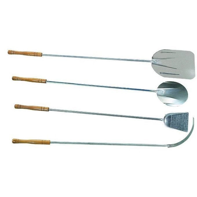 VIGOR-BLINKY ART1000 Set 4 Pale da Forno Acciaio Inox Manico Legno Pala Piatta Girapizza Paletta Brace Mezzaluna