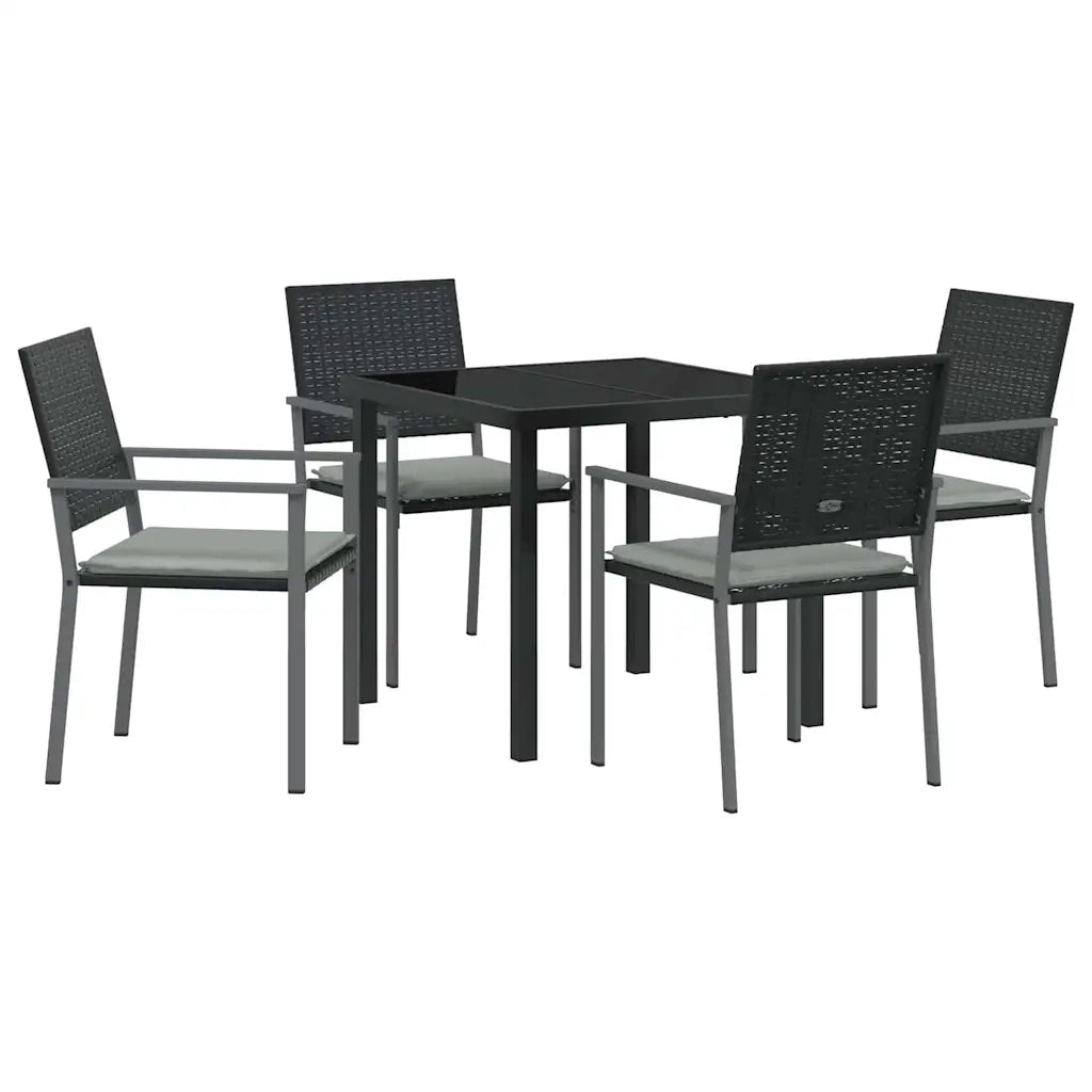 Set da Pranzo per Giardino 5 pcs Nero e Grigio Chiaro