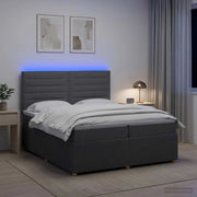 Letto Box Spring LED con Materasso Grigio Scuro 200 x 200 cm 3455931