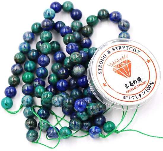 Kralen con corda per l'assemblaggio di accessori 4 mm = 180 pezzi e 1 rotolo di corda Chrysocolla trattato 4 mm
