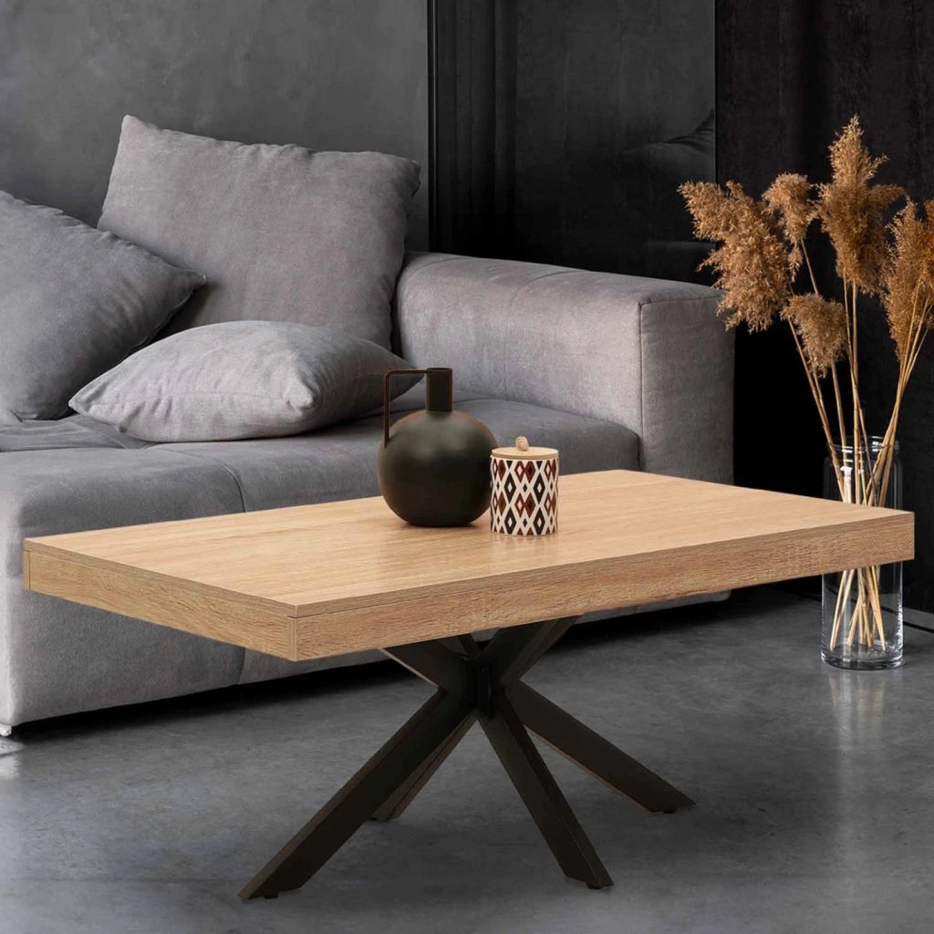 IDMarket - Tavolino rettangolare ALIX 110 cm con gambe in legno e ragno nero
