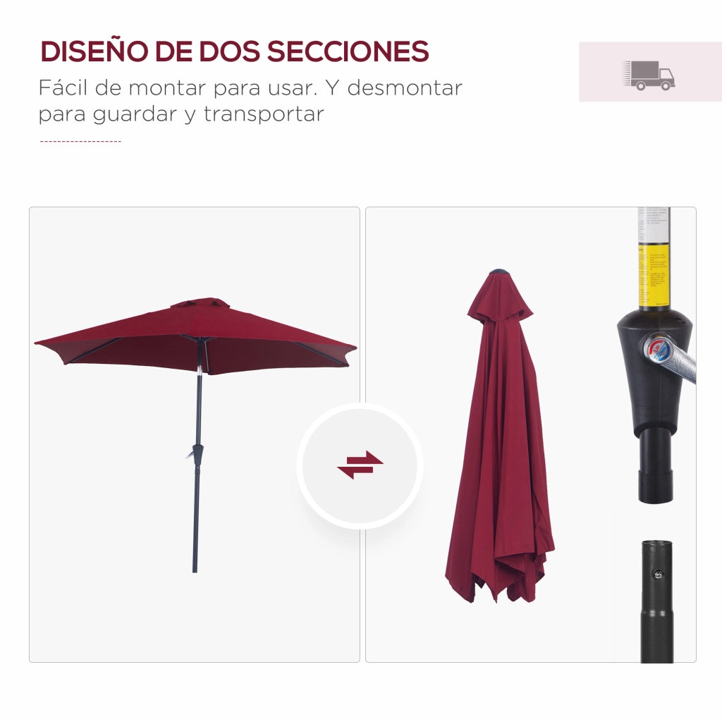 Ombrellone da Giardino Reclinabile ¨C Zephmum ¨C Rosso ?260x235 cm in Alluminio e Metallo