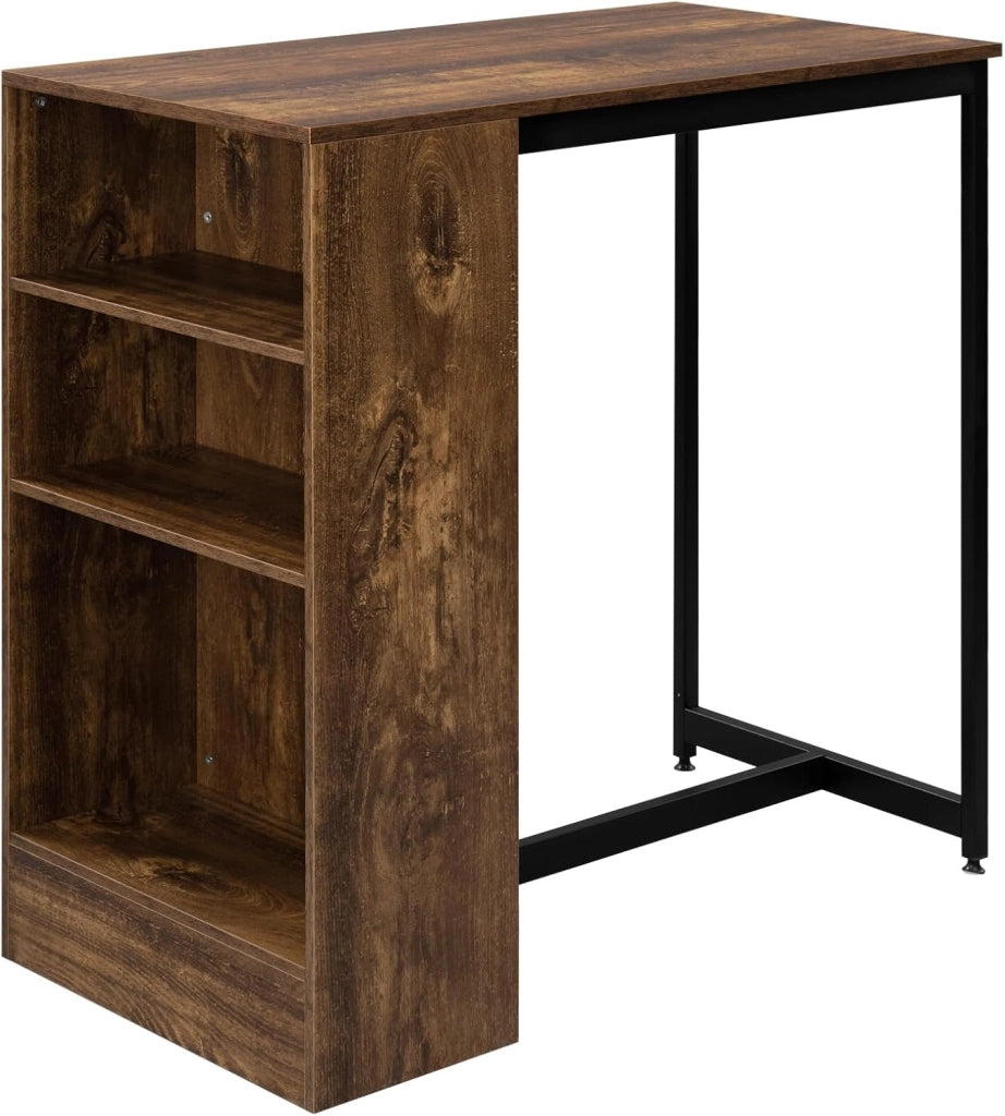 Tavolo da Bar con 3 Ripiani Aperti, Tavolo Alto da Bar con Struttura in Metallo, in Legno e Metallo, Legno Vintage e Nero, per Cucina, Salotto，91x49x91cm