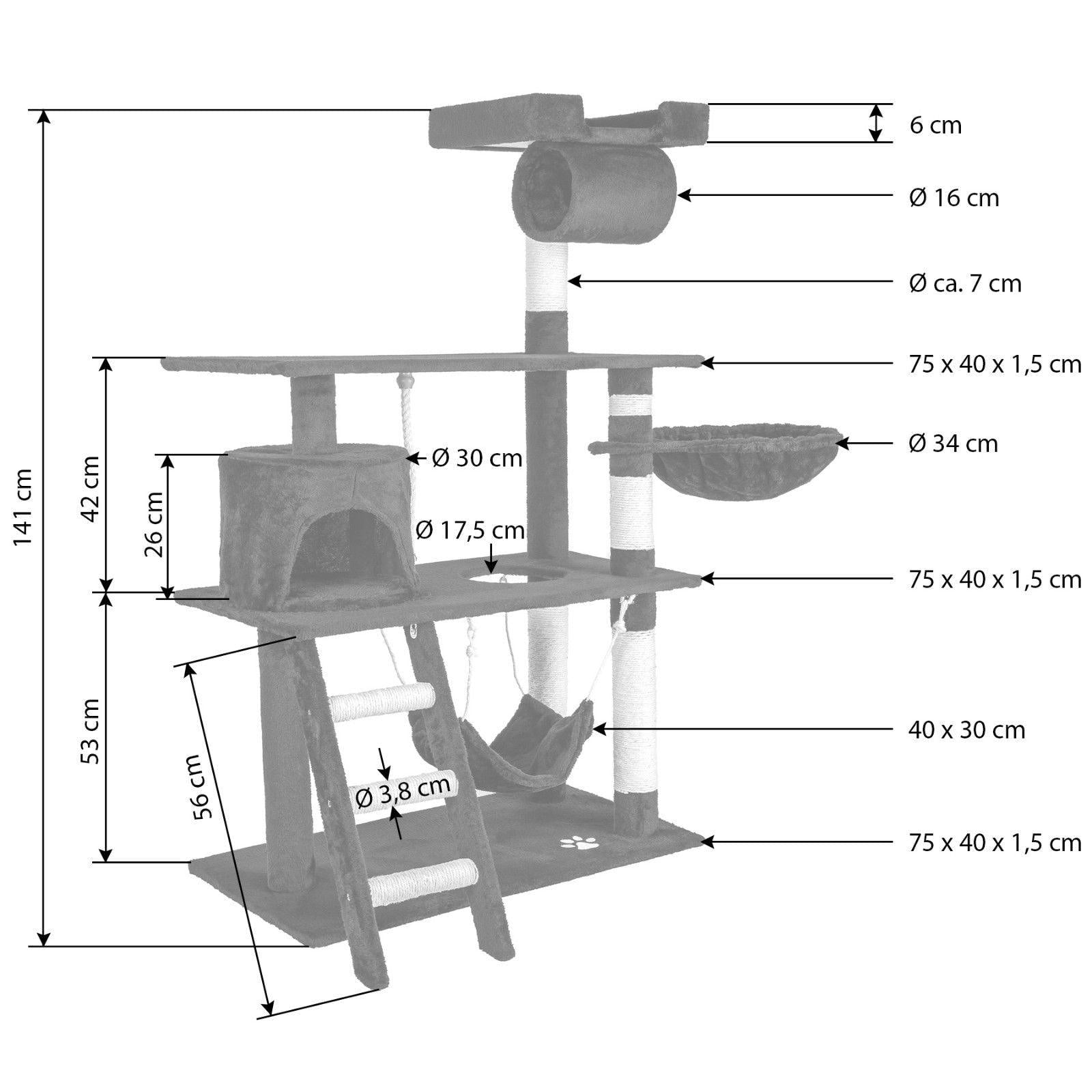 Tiragraffi per gatti nicchia peluche nero 141 cm 08_0000514