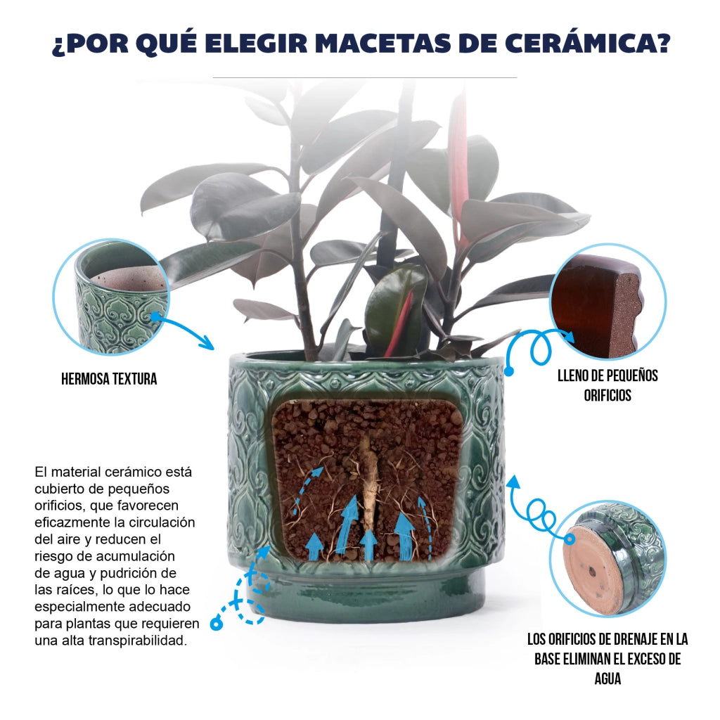 Fioriera con base rialzata in ceramica verde lucida con motivo a cuore e foro di drenaggio per interno e giardino 38 cm