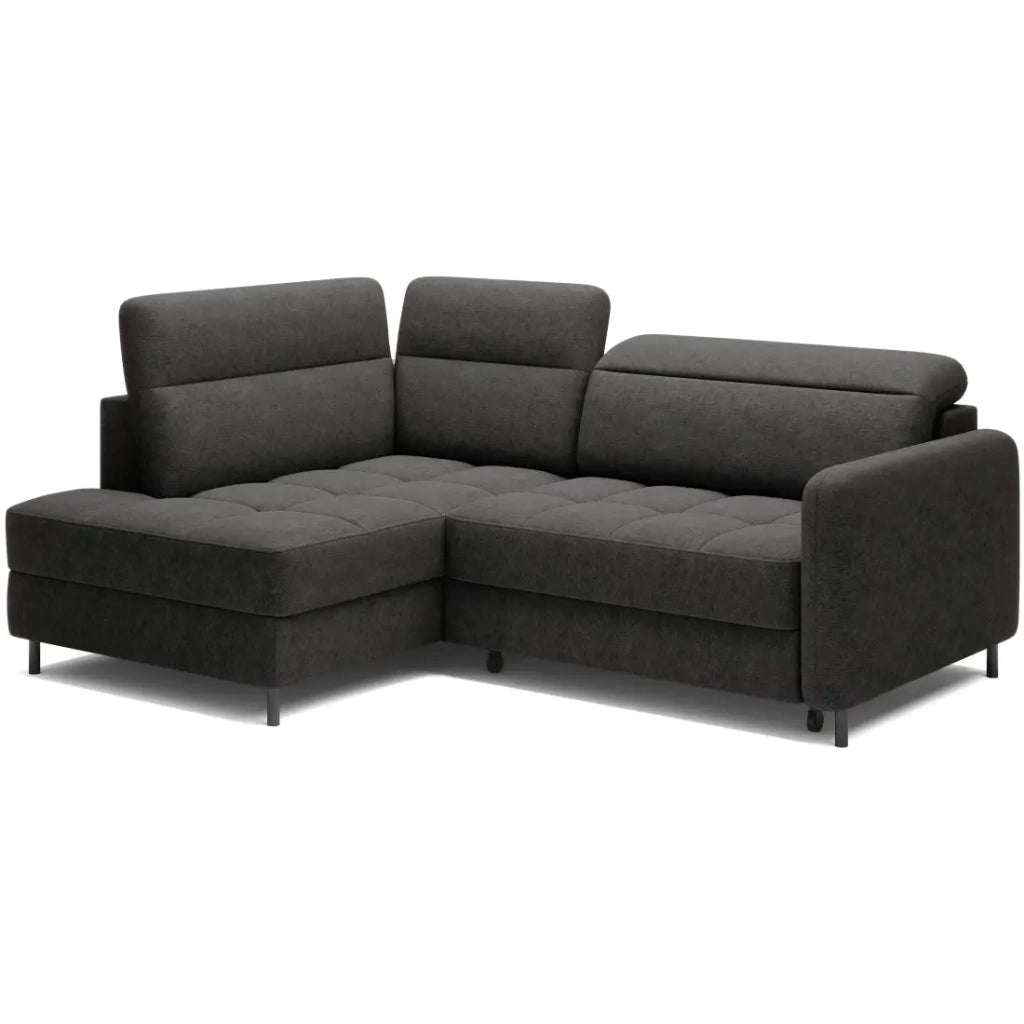 Divano ad angolo sinistro convertibile BARNEA 208 cm grigio scuro con contenitore