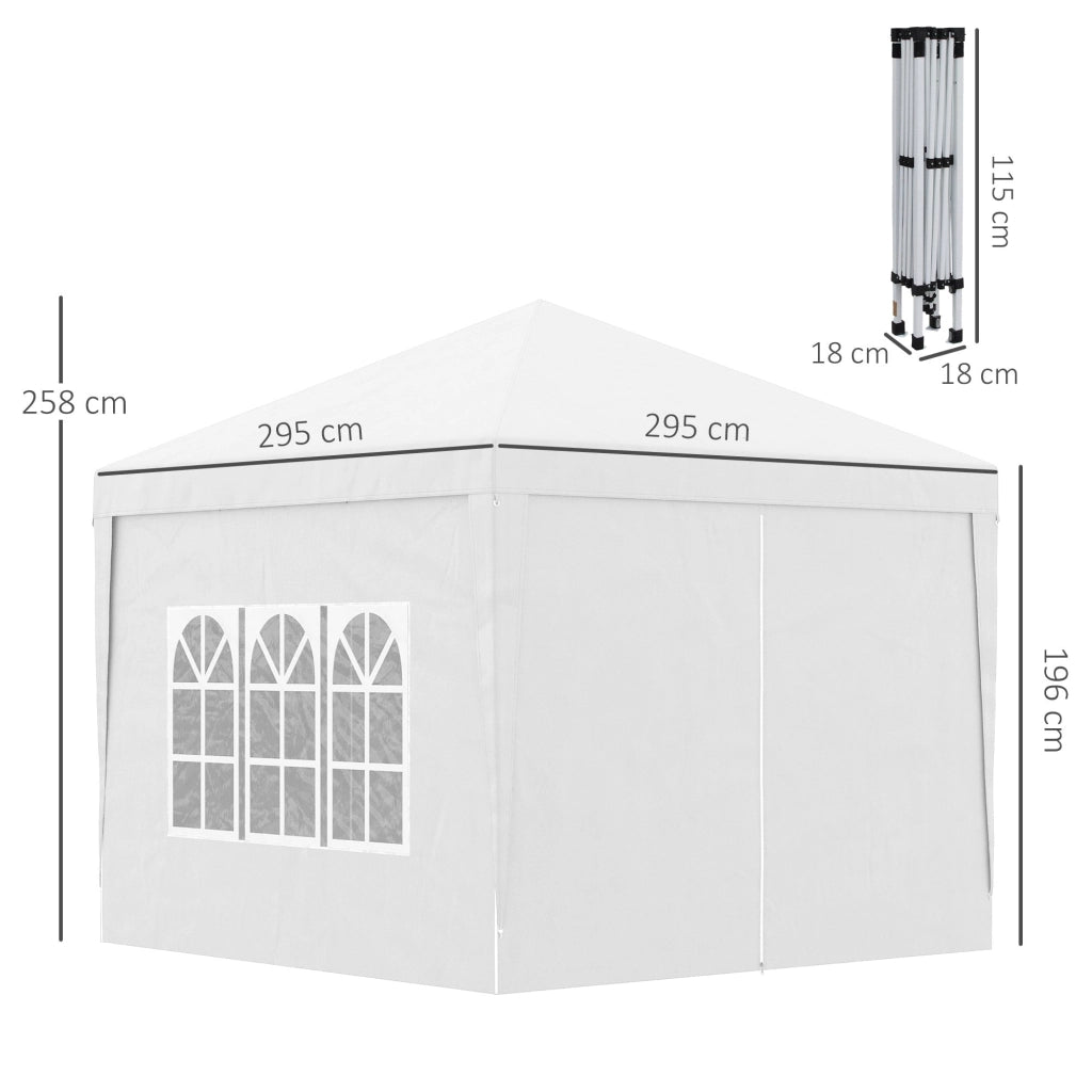 Gazebo Pieghevole 3x3m in Acciaio e tessuto Oxford Bianco