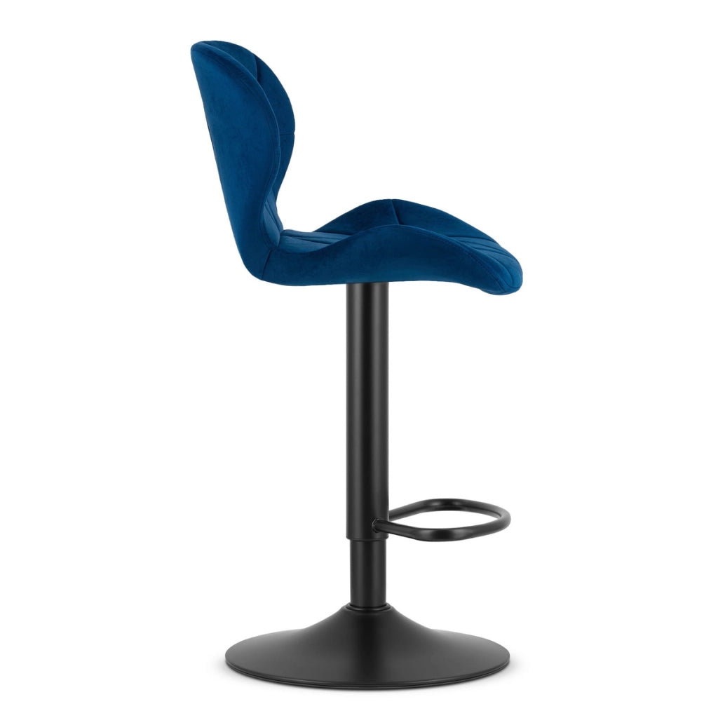 Sgabello West in velluto blu notte con base nera girevole