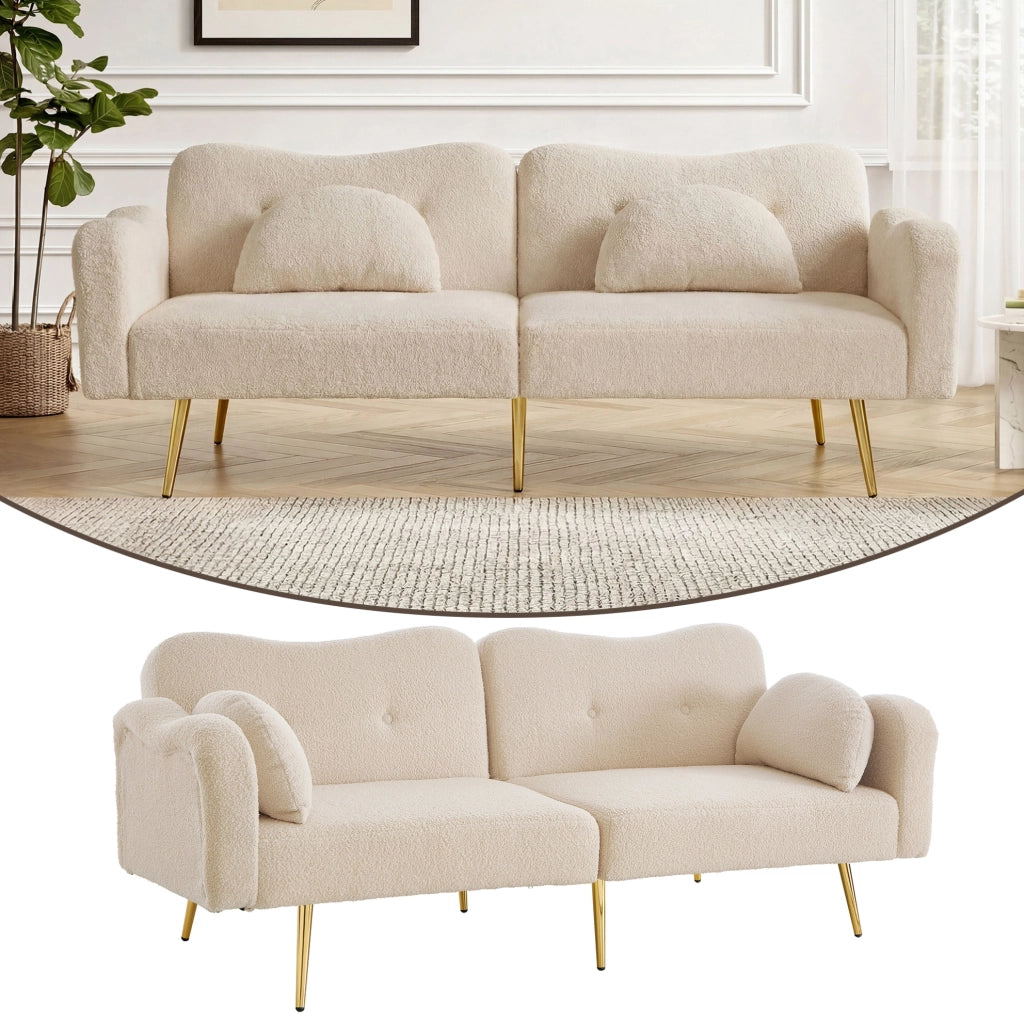 Divano letto a 2 posti con schienale regolabile 155 x 85;5 cm; beige e naturale