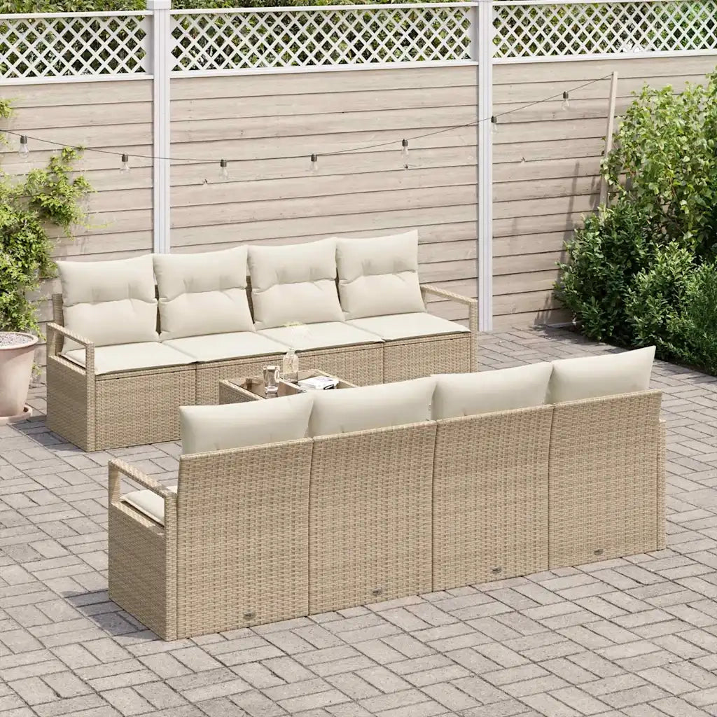 Set di divani con cuscino 7 pcs Beige e Crema polyrattan 3346311