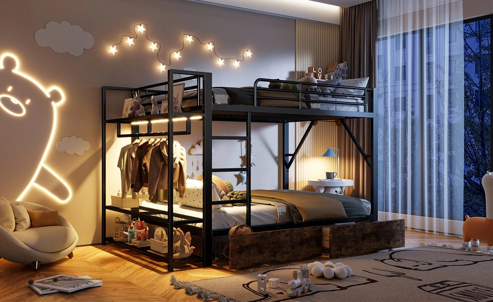 Letto a castello 140x200 cm con LED e 2 cassetti
