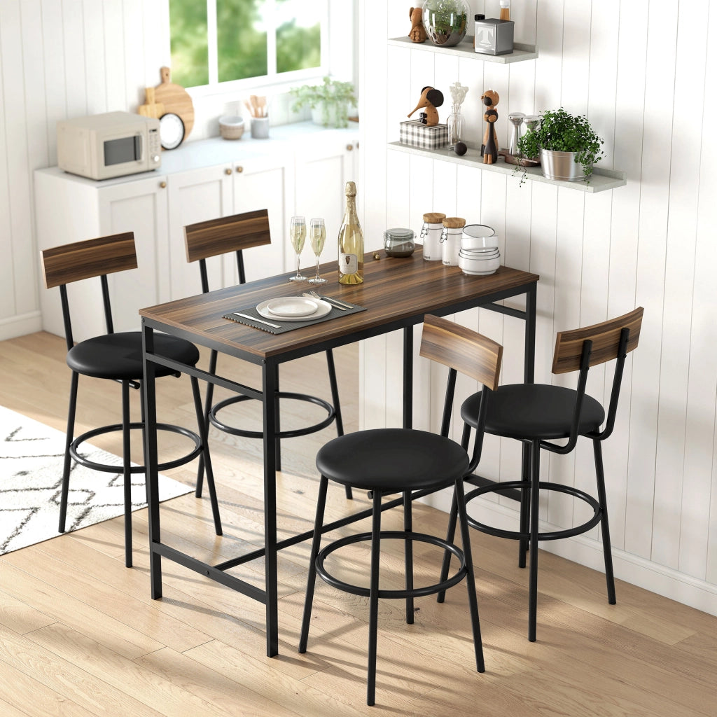 Set tavolo bar con 4 sedie ¨C zephmum ¨C design industriale, legno e acciaio, marrone