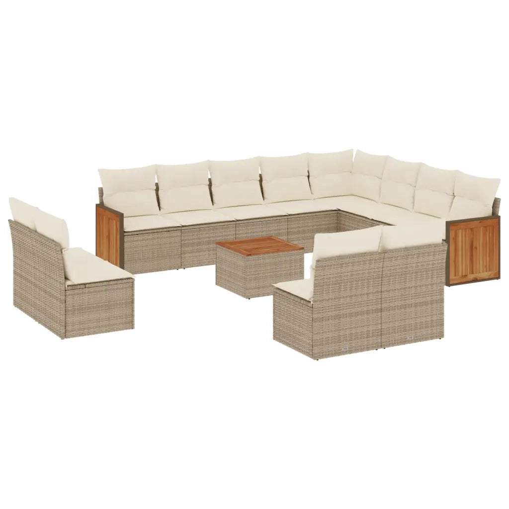 Set Divano da Giardino 13 pz con Cuscini Beige in Polyrattan