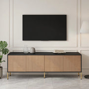 Cassettiera per TV nera e naturale in truciolare; lunghezza 179 cm