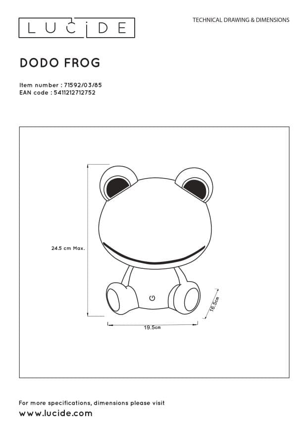 Lucide DODO Frog lampada da tavolo LED verde 3W 2700K