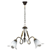 Lampadario Amelia 3 luci E14 marrone/oro con vetro spugnato bianco