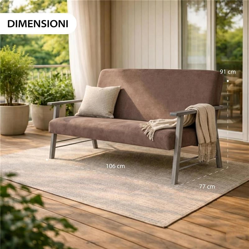 DIVANO ORTIGIA DA ARREDO IN LEGNO GRIGIO OLMO E IN TESSUTO COLOR TORTORA 106X77X91H CM