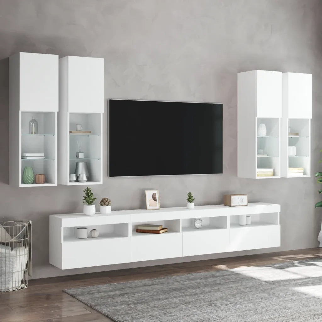 Set Mobili TV a Muro 7 pz con Luci LED Bianco 3216771
