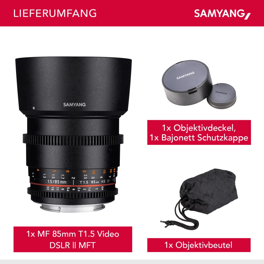 85/1,5 Obiettivo Video DSLR II MFT Messa a fuoco manuale Obiettivo Video Ingranaggio 0,8, Ritratto nero