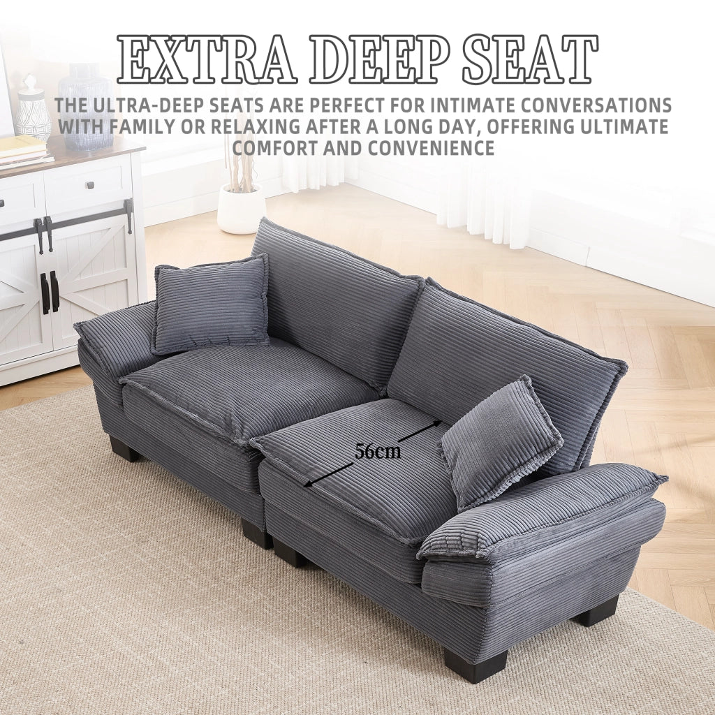 OKWISH Divano Lineare 2 Posti, Seduta Extra Profonda con Braccioli Imbottiti e 2 Cuscini, Velluto, Grigio Scuro