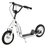 Monopattino con Manubrio Regolabile, Ruote Grandi, 2 Freni e Telaio in Metallo, per Bambini 5+ Anni, Max 100kg, 120x58x85-95cm, Bianco