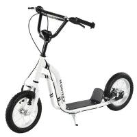 Monopattino con Manubrio Regolabile, Ruote Grandi, 2 Freni e Telaio in Metallo, per Bambini 5+ Anni, Max 100kg, 120x58x85-95cm, Bianco