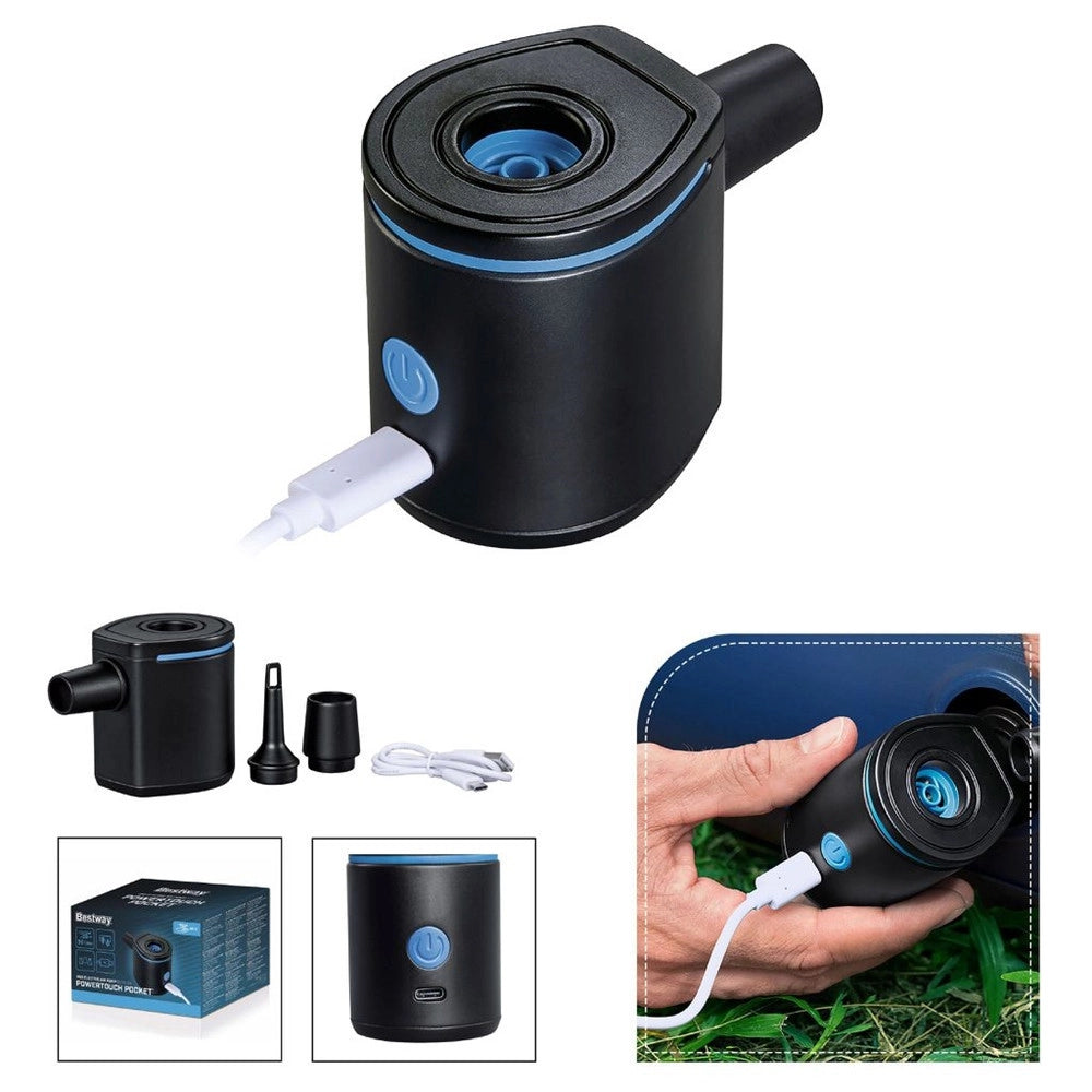 Trade Shop - Pompa Di Gonfiaggio Elettrico Powertouch Pocket Usb Da 90 L/min Con 3 Adattatori 62289 -