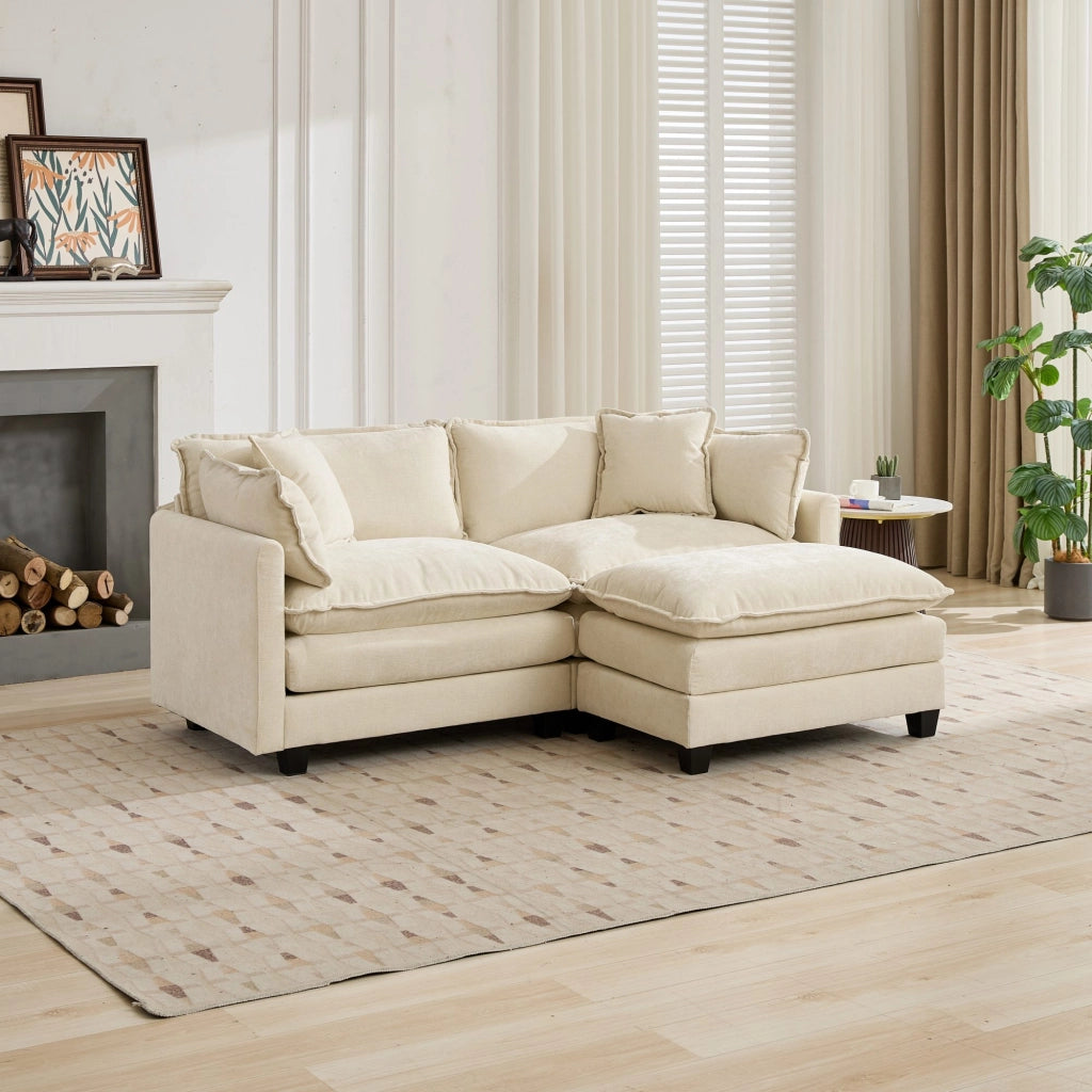 Canapé modulaire in ciniglia con cuscino schienale seduta morbida e montaggio rapido per soggiorno e appartamento beige