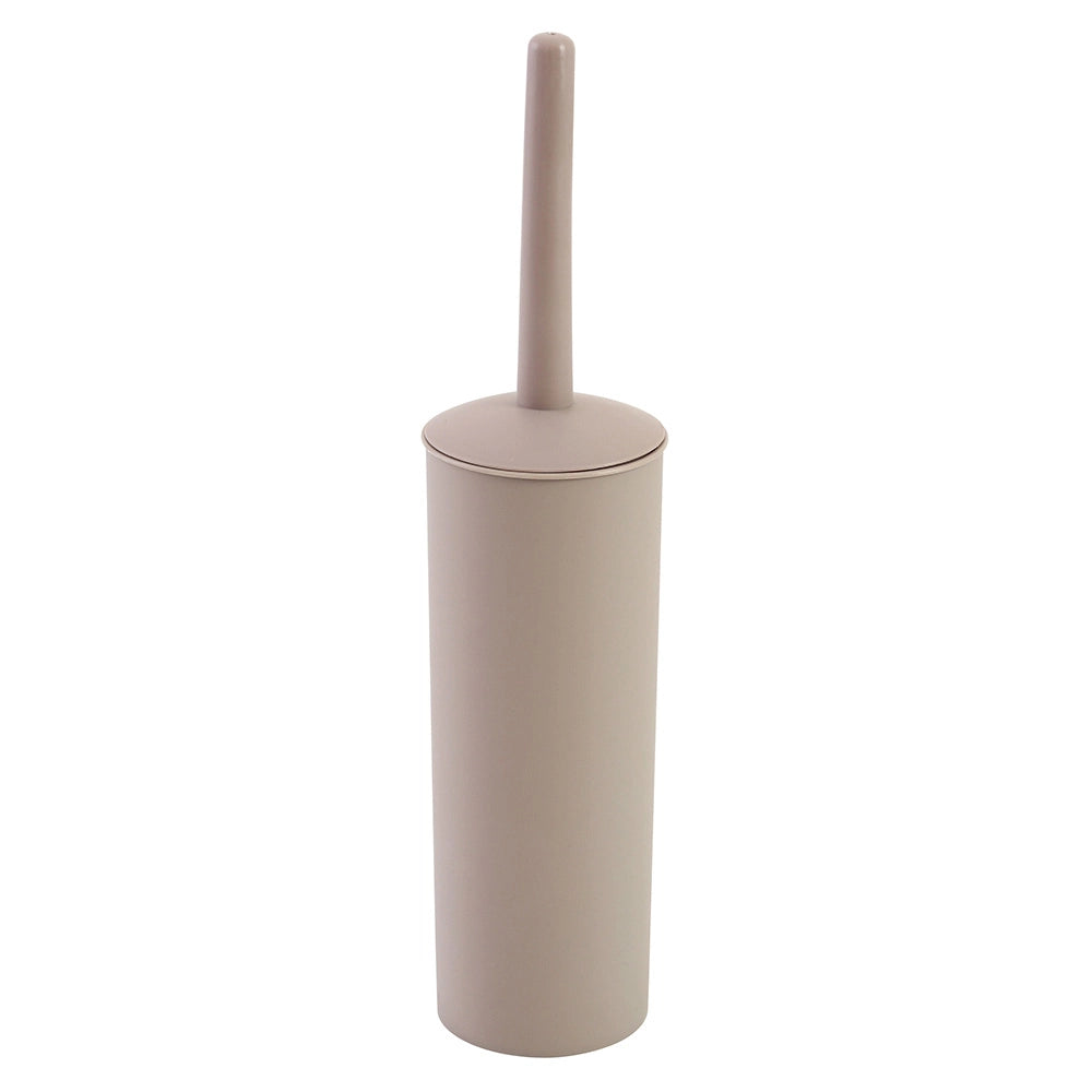 Portascopino wc da appoggio tondo tortora in plastica con scopino