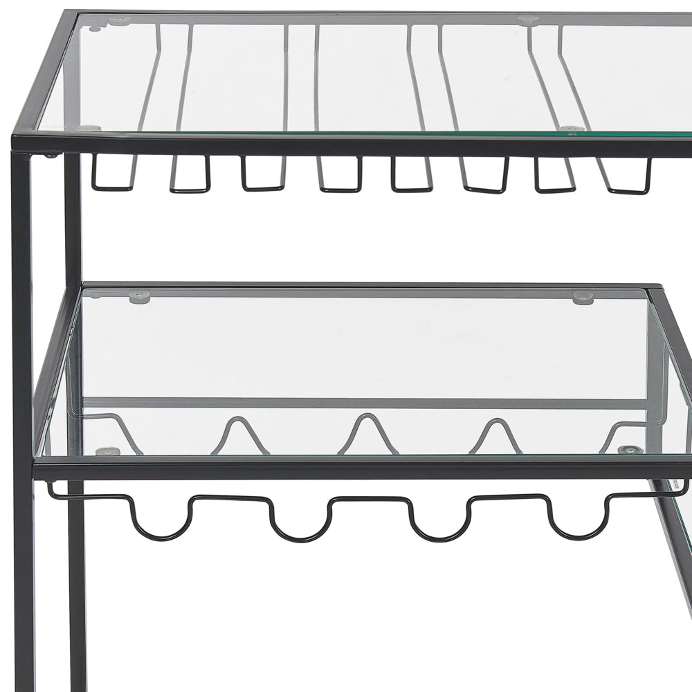 Carrello Cucina Ferro Nero Vetro Temperato 86 x 40 cm Ruote Industriali con Freni Portabottiglie Ripiani Sala da Pranzo