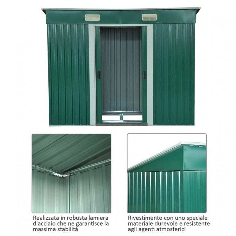 Casetta Porta Atrezzi in Metallo Ezooza 237 x 119 x 181 cm in Lamiera di colore Verde