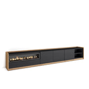 Mobile TV Soggiorno, 310x50x37 cm, Per TV fino a 80", Camino elettrico, Nero e rovere