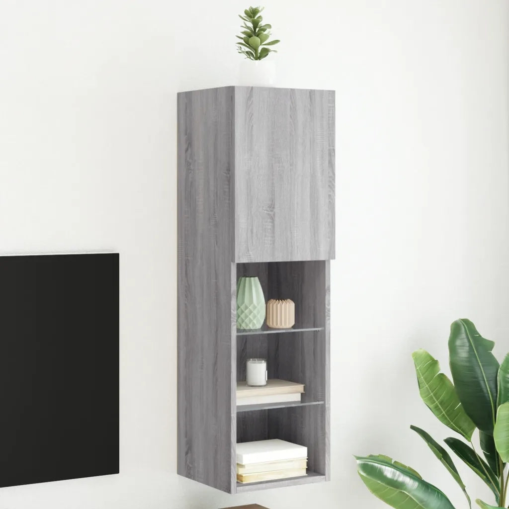 Mobile TV con Luci LED-Credenza per TV Grigio Sonoma 30,5x30x102 cm