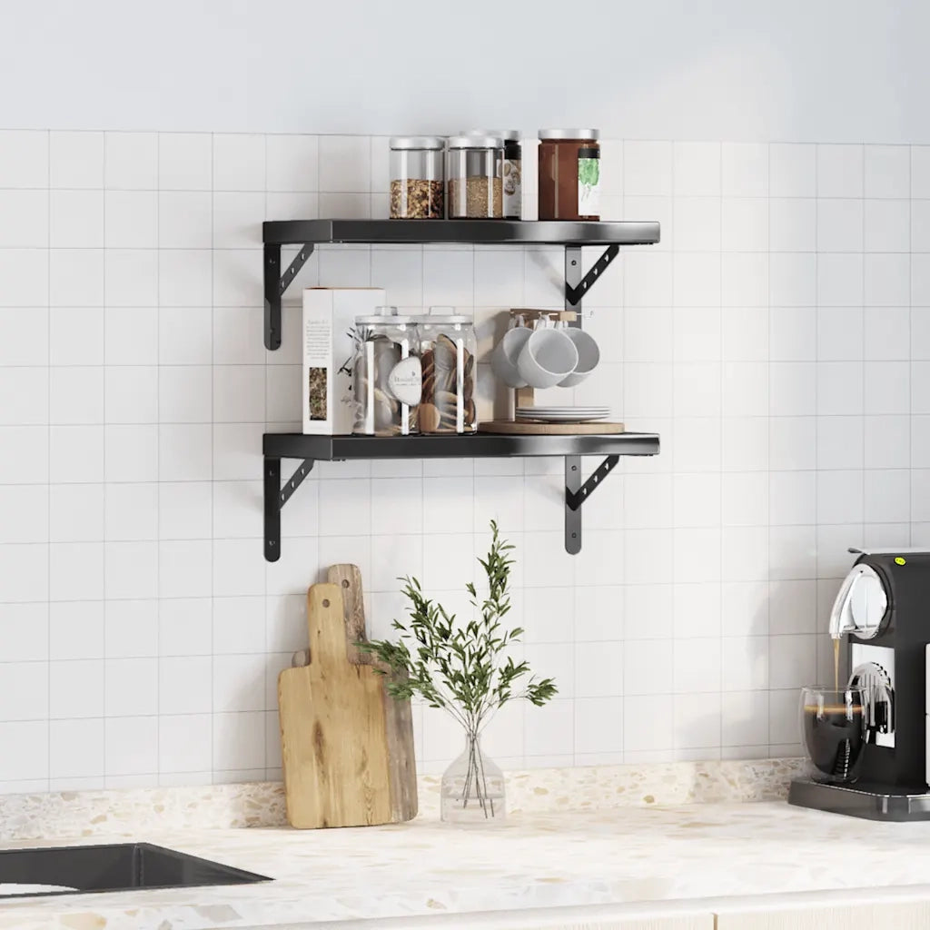 Mensole a Muro 2 pz-Set di 2 Scaffale a parete 50x23,5 cm Nero in Acciaio Inossidabile