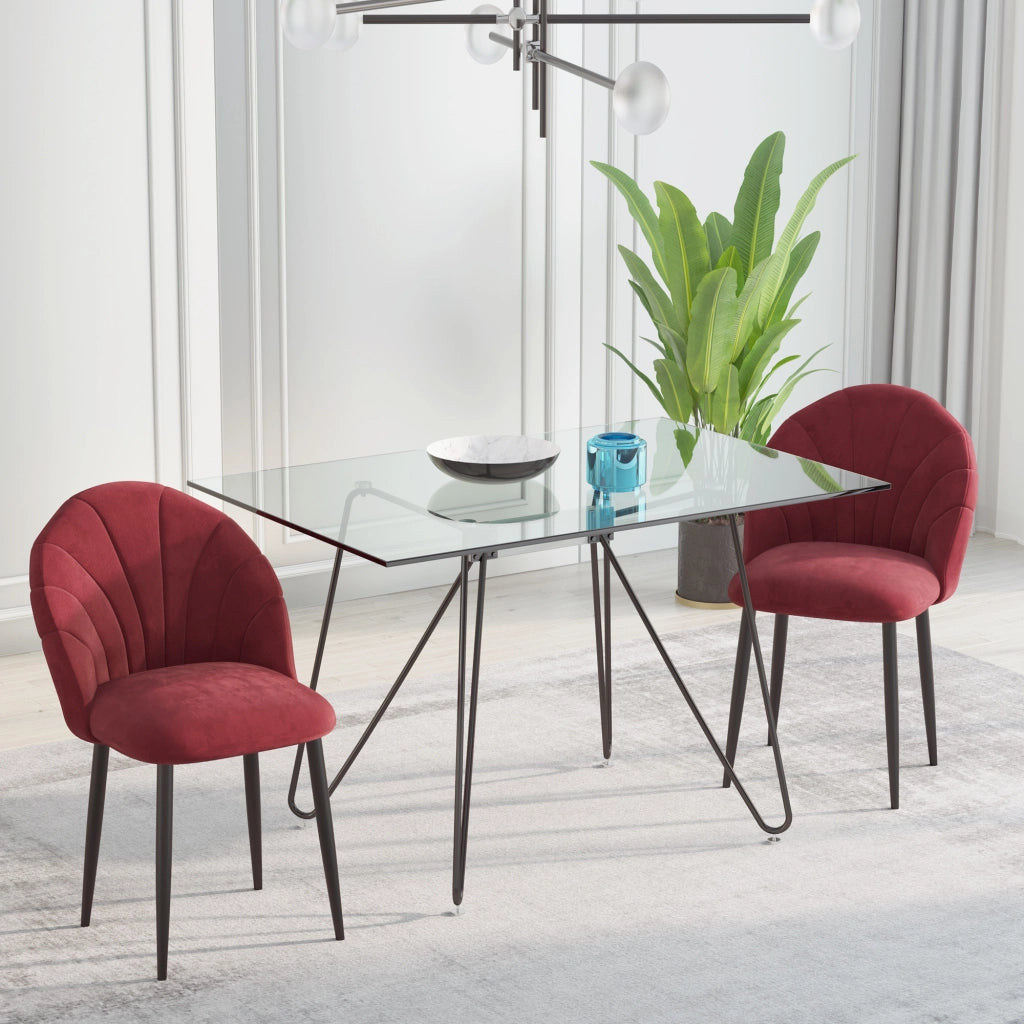 Set di 2 Sedie da Pranzo in Velluto ¨C Zephmum ¨C Bordeaux, Struttura Metallo Nero, 52x54x79 cm