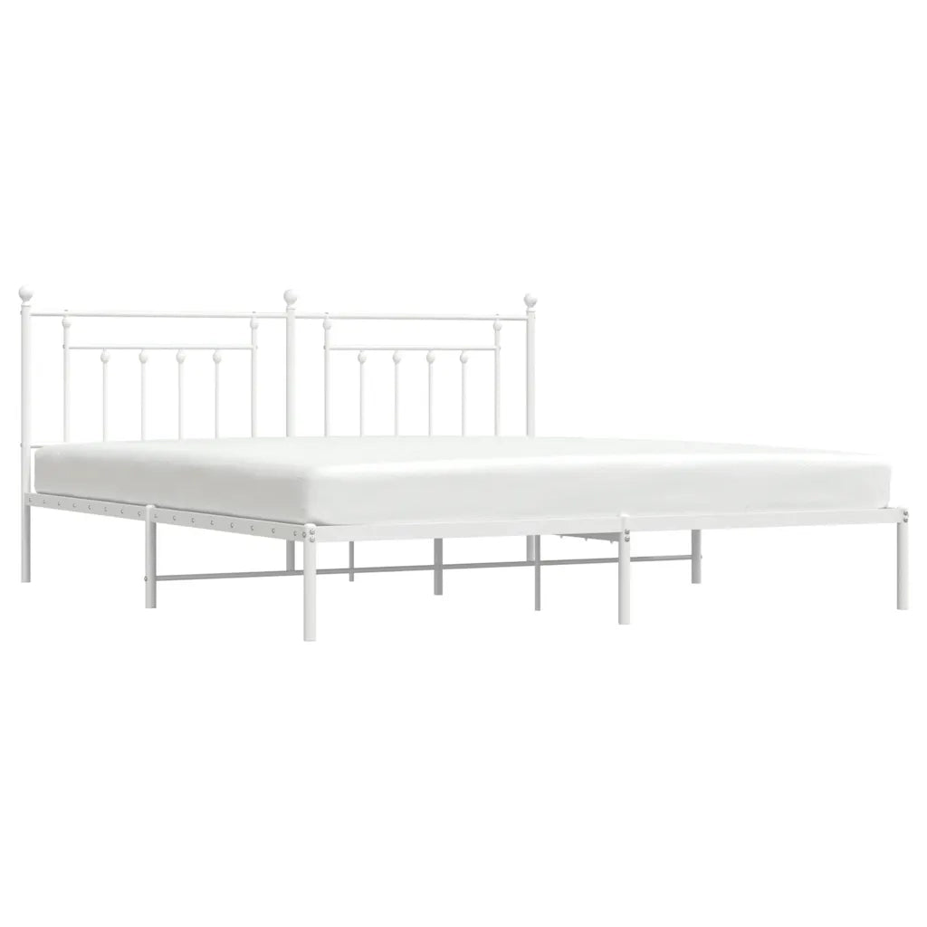 Letto matrimoniale | Letto per adulti | Giroletto con Testiera Metallo Bianco 193x203 cm