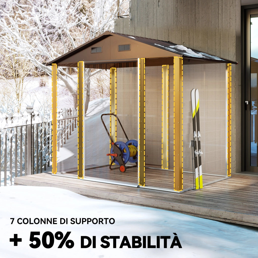 Casetta da Giardino ¨C Zephmum ¨C Acciaio Effetto Legno Marrone 236x196x208 cm