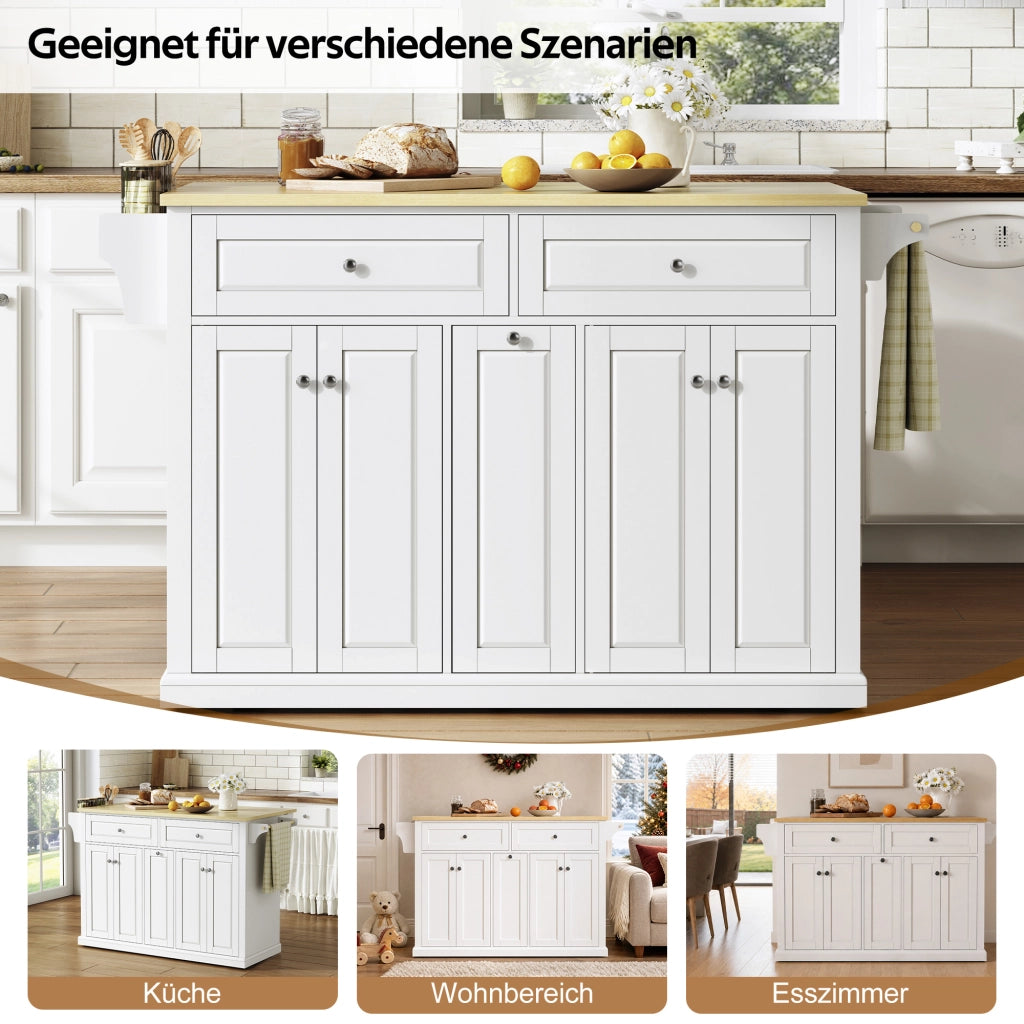 ISOLA DA CUCINA con piano ribaltabile 121 x 69 x 89 cm MDF Naturale/Bianco