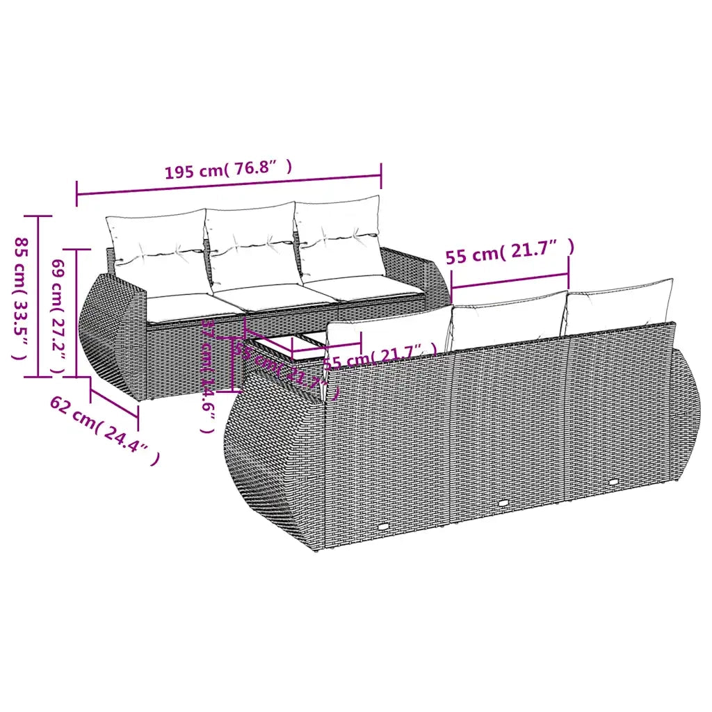 Set Divani da Giardino 7 pz con Cuscini Marrone in Polyrattan 3253450