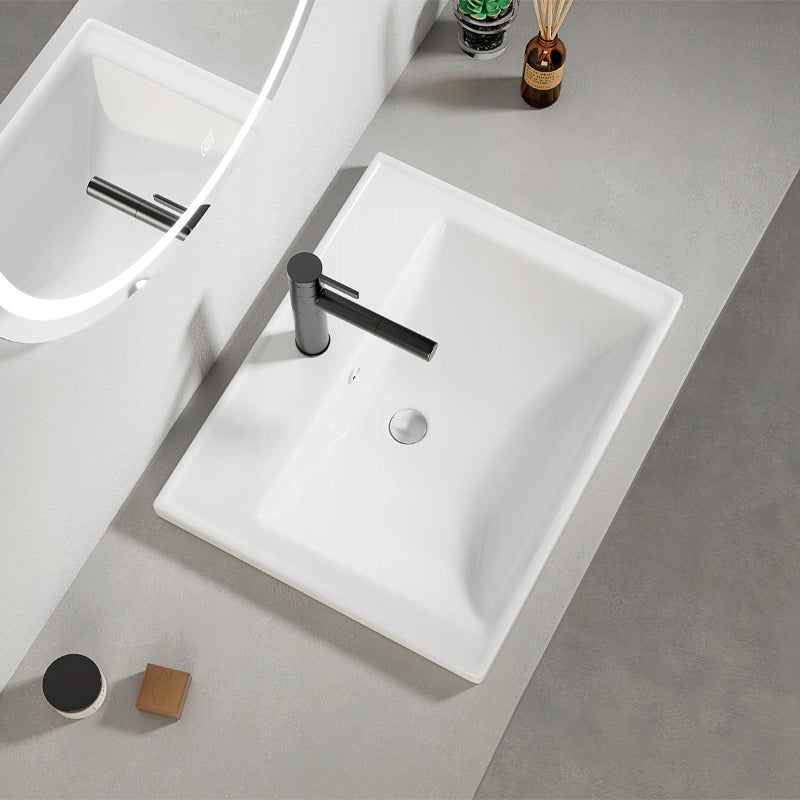 Lavabo in ceramica bianco da incasso nel piano di lavoro, rettangolare, 52 x 41 cm