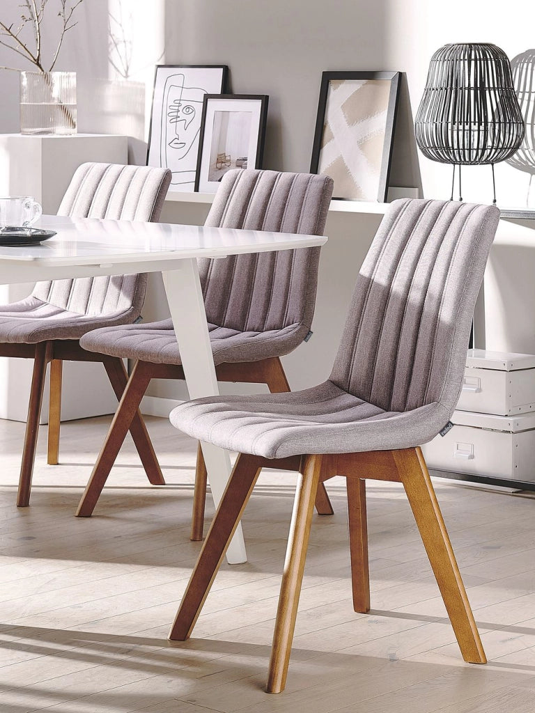 Set di 2 sedie Tessuto poliestere color talpa Gambe in legno massello scuro Imbottitura verticale Schienale curvo