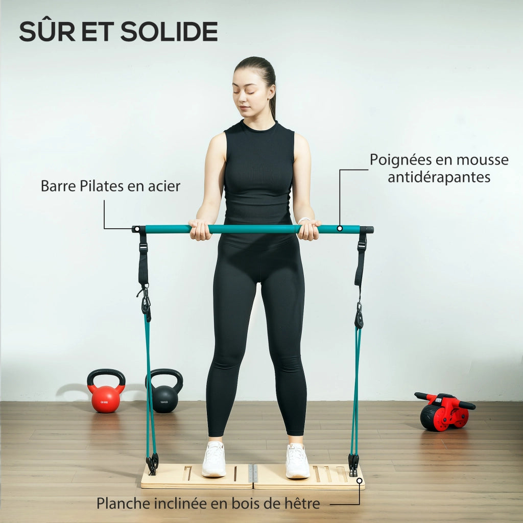 Set Pilates con barra e bande elastiche ¨C zephmum ¨C blu, tavola inclinabile regolabile