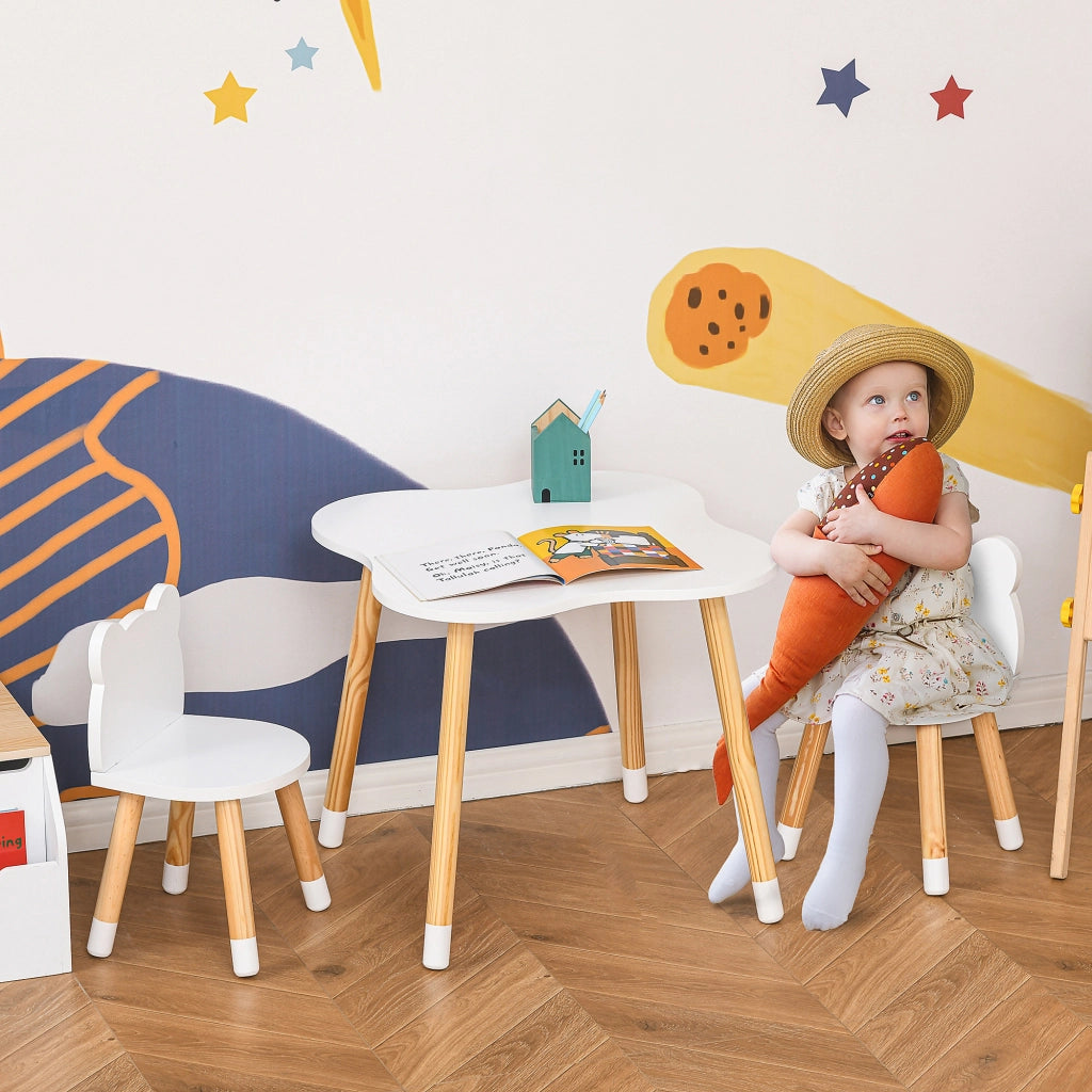 Tavolo e Sedie per Bambini in Legno ¨C zephmum ¨C Naturale e Bianco